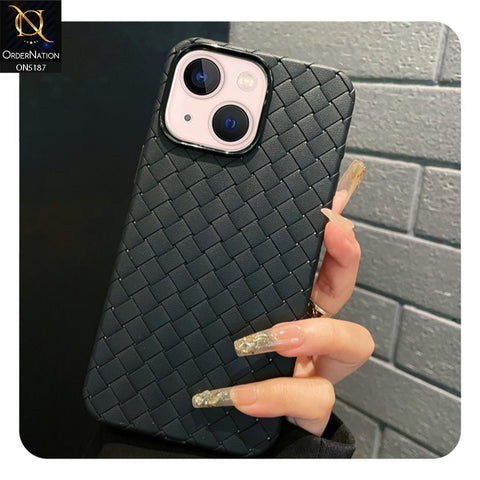 iPhone 13 Cover - Black - New Woven Design Leather Feel Soft TPU Case