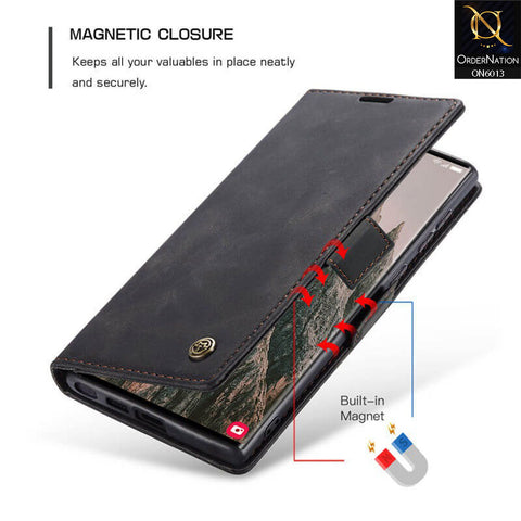 Samsung Galaxy S24 Ultra Cover - Black - CaseMe Luxury Retro Suede Leather Wallet Flip Book Case