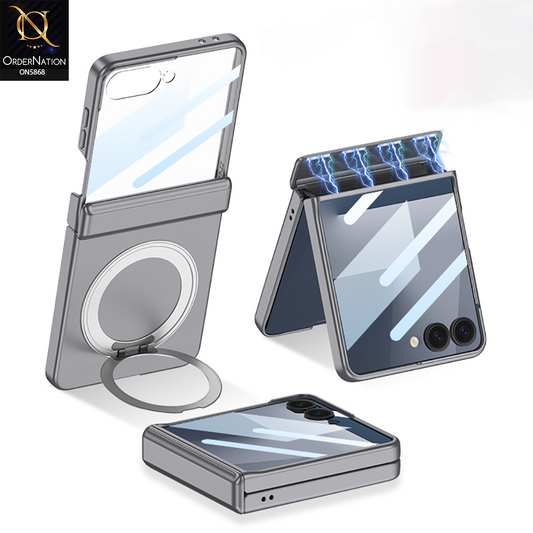 Samsung Galaxy Z Flip 7 Cover - Golden - New Premium Quality Ultra Thin Pc Shell Case With Glass Protection Rotating Bracket Designed By GKK