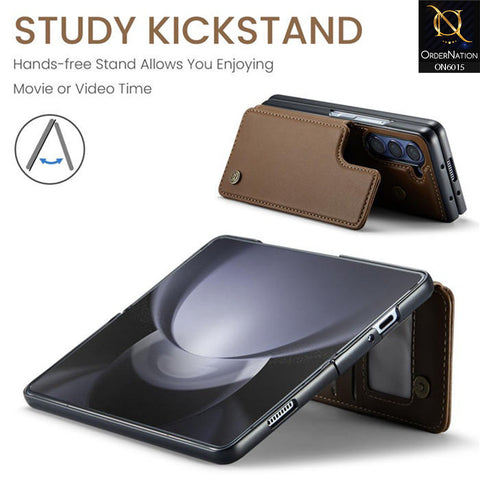 Samsung Galaxy Z Fold 5 5G Cover - Brown - CaseMe Premium Leather RFID Blocking Card Holder Case
