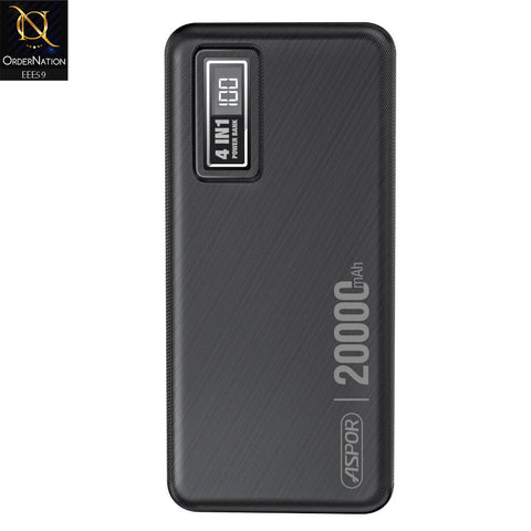 Aspor A301 4 in1 Power Bank 20000 MAH With LCD Digital Display - Black
