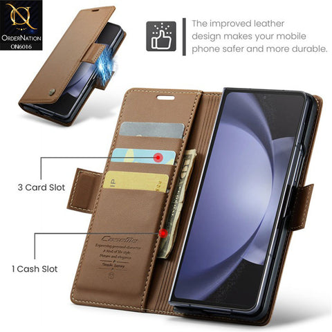 Samsung Galaxy Z Fold 5 5G Cover - Brown - CaseMe Classic Leather Wallet RFID Blocking Magnetic Buckle Flip Book Case