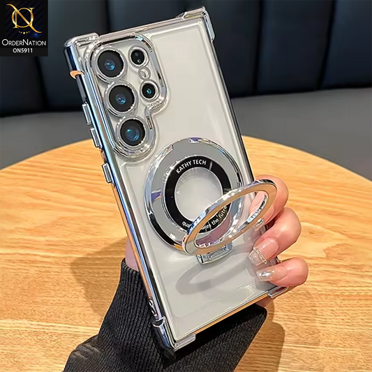 Samsung Galaxy S24 Ultra Cover - Silver - New Premnium Quality Clear Electroplated Stand Protective Case