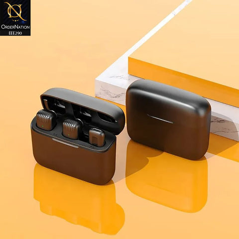 J13 Type-C Portable ANC Dual Wireless Lavalier Microphone With Charging Case - Black