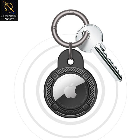 Apple Airtag Cover - Navy Blue - Carbon Fiber Texture Round Keychain Holder Anti Lost Shockproof Protective Case (Apple Tag Not Included)