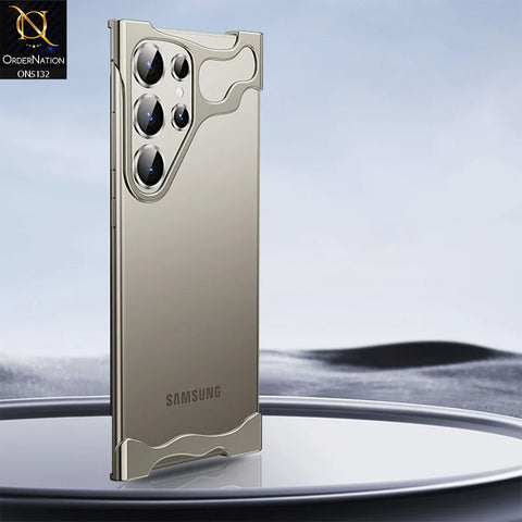 Samsung Galaxy S24 Ultra Cover - Gray - New Trendy Alloy Metal Minimalist Phone Case With Camera Protectors