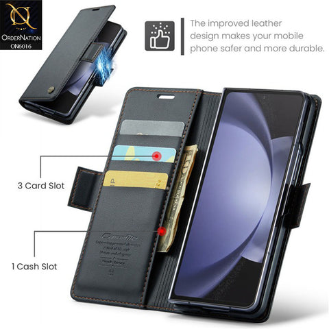 Samsung Galaxy Z Fold 5 5G Cover - Black -   CaseMe Classic Leather Wallet RFID Blocking Magnetic Buckle Flip Book Case