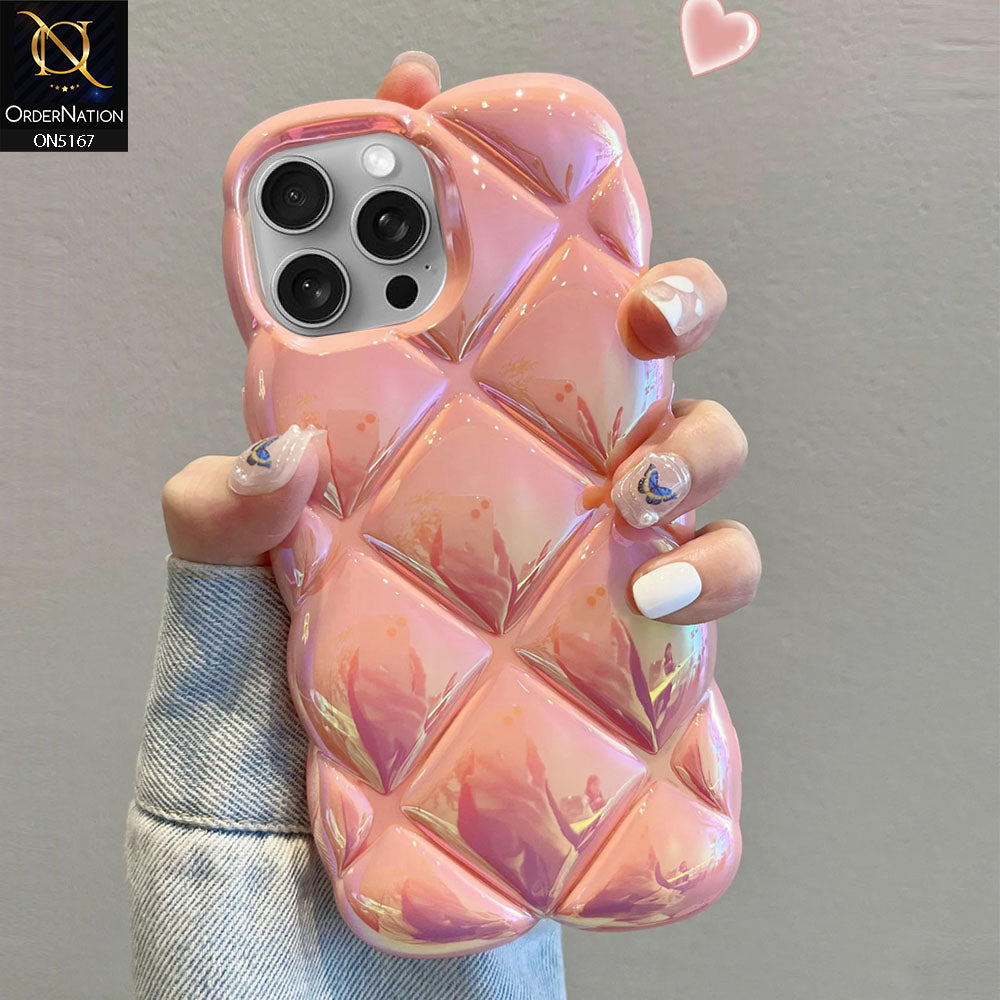 iPhone 13 Pro Max Cover - Pink - 3D Gradient Holographic Puffer Cube Soft Protective Case