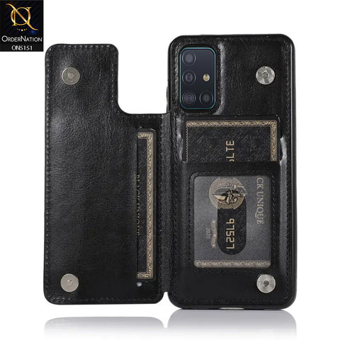Samsung Galaxy A71 Cover - Black - Luxury PU Leather Card Holder Wallet Soft Case