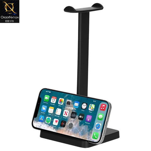 Xtrike Me HT-08 Headset Stand with Mobile Phone Holder (Headphones not included) - Black