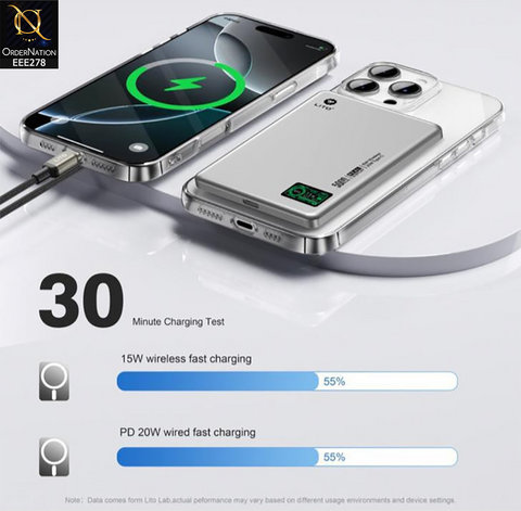 LITO WIRELESS POWER BANK (15W) Magnetic Magsafe 10000mah 20W Power Bank - Silver