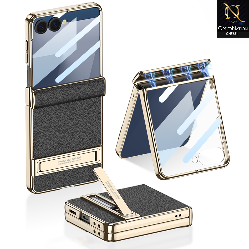 Samsung Galaxy Z Flip 7 Cover - Golden - New Premium  Pc  Case With Separate Tempered Film With Built-in Magnet And Glass Protecttion Designed By GKK