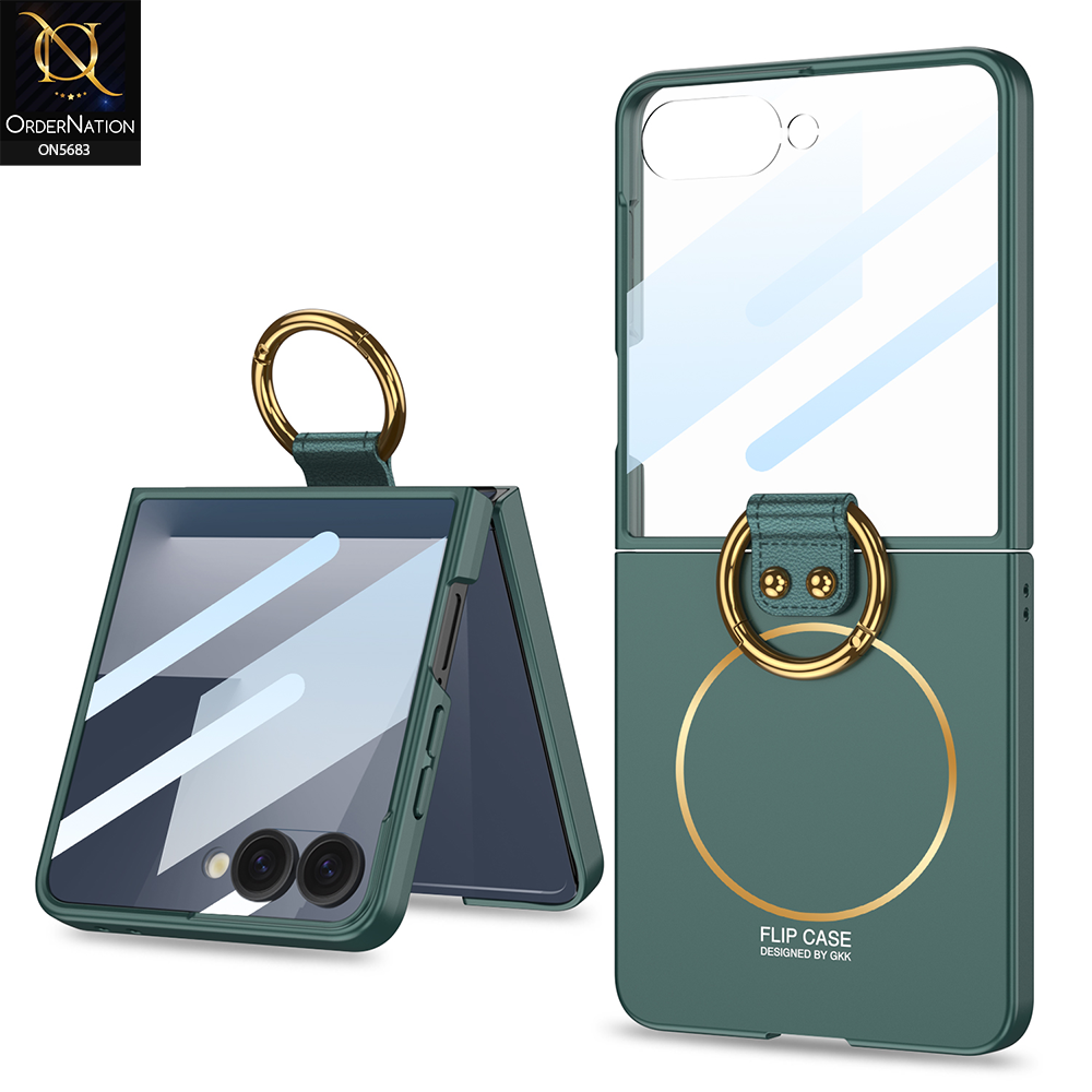 Samsung Galaxy Z Flip 7 Cover - Green - New Premium TPU Clear Case With Belt Strap For Holding Options Designed By GKK