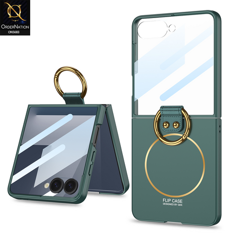 Samsung Galaxy Z Flip 7 Cover - Green - New Premium TPU Clear Case With Belt Strap For Holding Options Designed By GKK