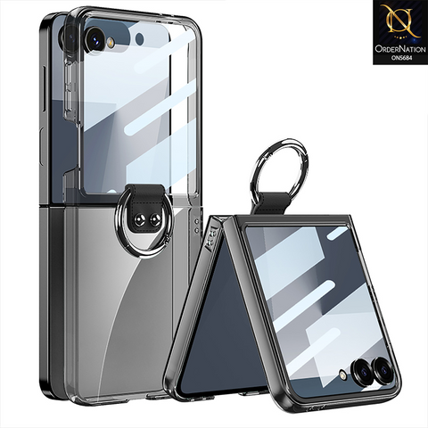 Samsung Galaxy Z Flip 7 Cover - Black - New Premium TPU Clear Case With Belt Strap For Holding Options Designed By GKK
