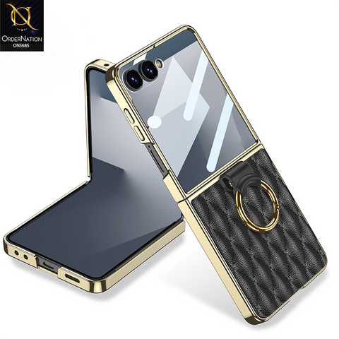 Samsung Galaxy Z Flip 7 Cover - Black - New Premium TPU Clear Case With Belt Strap For Holding Options Designed By GKK