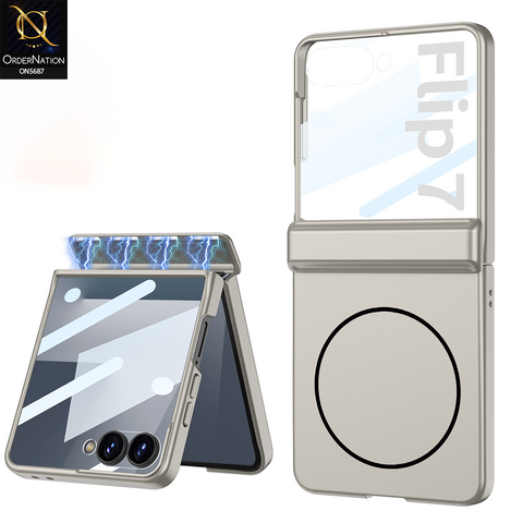 Samsung Galaxy Z Flip 7 Cover - Golden - New Premium TPU Clear Case With Belt Strap For Holding Options Designed By GKK