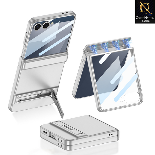Samsung Galaxy Z Flip 7 Cover - Golden - New Premium TPU Clear Case With Belt Strap For Holding Options Designed By GKK
