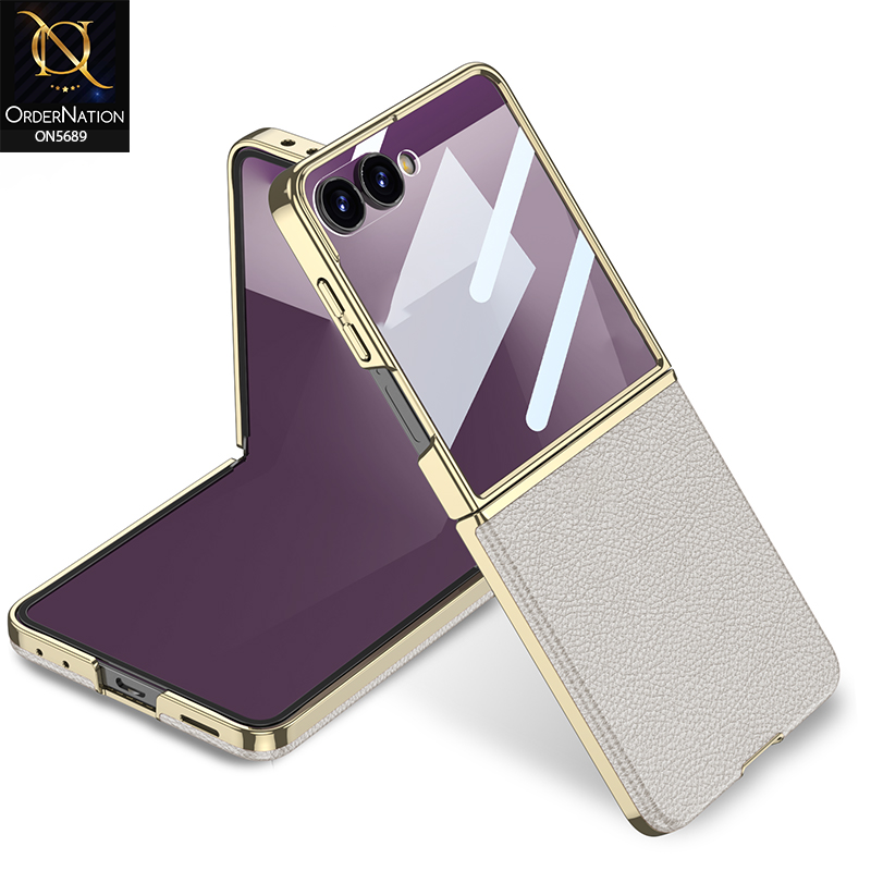 Samsung Galaxy Z Flip 7 Cover - Golden - New Premium Pc Shell Case With Glass Protection Designed By GKK