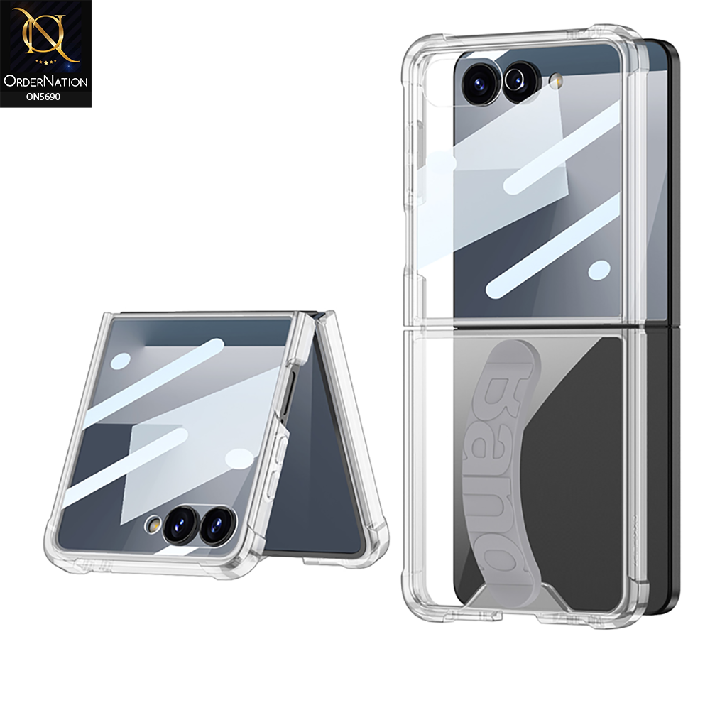 Samsung Galaxy Z Flip 7 Cover - Transparent - New Premium Quality Hinge Box Pc With Glass Protection And Ring
