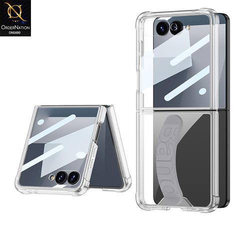 Samsung Galaxy Z Flip 7 Cover - Transparent - New Premium Quality Hinge Box Pc With Glass Protection And Ring