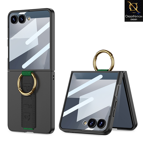 Samsung Galaxy Z Flip 7 Cover - Black - New Premium TPU Clear Case With Belt Strap For Holding Options Designed By GKK