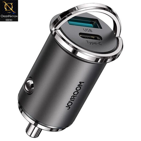 JOYROOM C-A35 45W Mini Dual-port PD+QC 3.0 Ring-Pull Fast Car Charger - Black