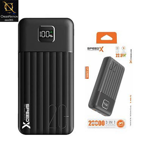 Speed-X SP-S288L 3-In-1 (22.5W) 20000mAh Fast Charging Power Bank - Black