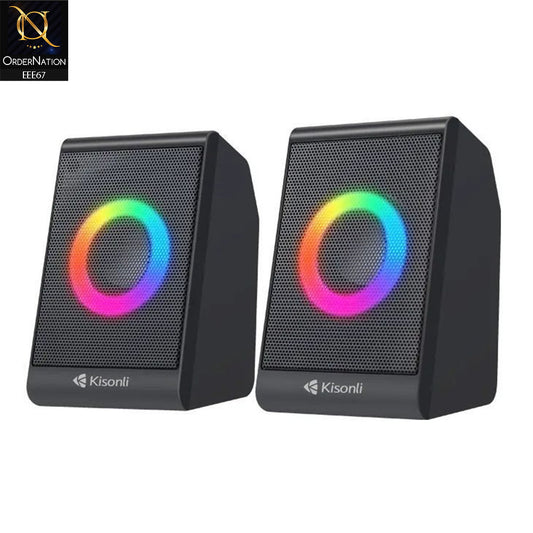 Kisonli X12 Multimedia PC USB Speaker With Colorful RGB Lights - Black