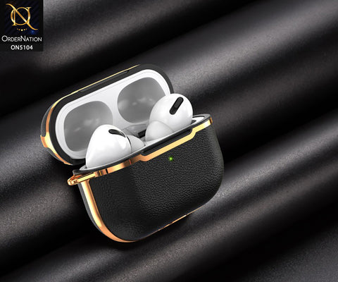 Apple Airpods 1 / 2 Cover - Black - New Electroplating Leather Texture Soft Protection Shell Case Compatible with Apple Airpods 1 / 2