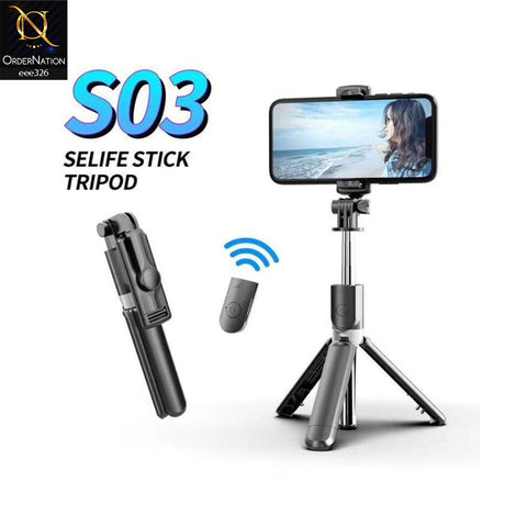 S03 Selfie Stick Tripod Handheld Foldable Tripod Bluetooth Remote Control Selfie Stick - Black