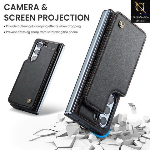 Samsung Galaxy Z Fold 5 5G Cover - Black - CaseMe Premium Leather RFID Blocking Card Holder Case