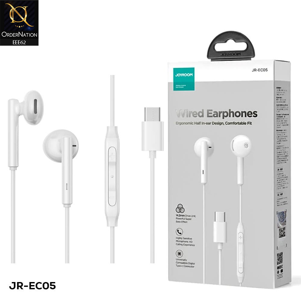 Joyroom JR-EC05 TYPE-C Series Half-In-Ear Wired Earphones – White