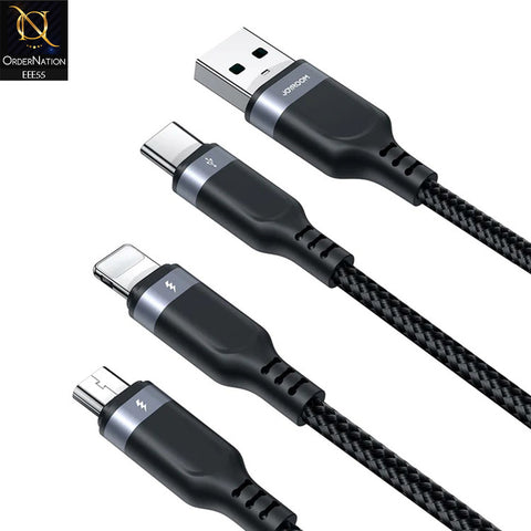 JOYROOM S-1T3018A18 Multi-Use 3.5A 1.2m USB-A to Lightning + Type-C + Micro 3-in-1 Data Cable - Black