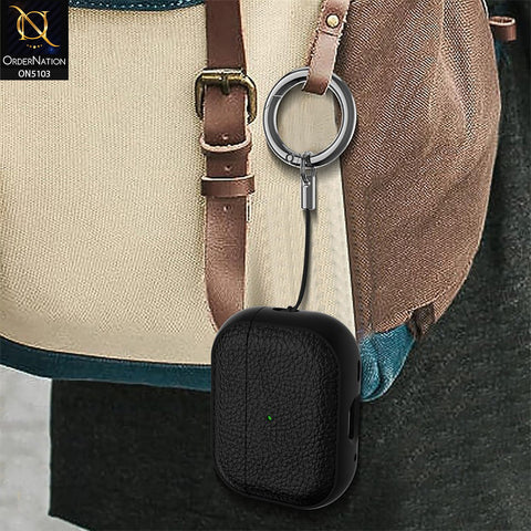 Apple Airpods Pro 2 Cover - Black - New Style Premium Leather Texture ShockProof Protective Case Compatible with Apple Airpods Pro 2