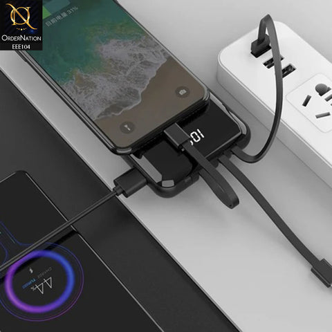 Aspor A305 All in1 Power Bank 10000 MAH 15W Wireless Charging LCD Digital Display With 4 Cables - Black