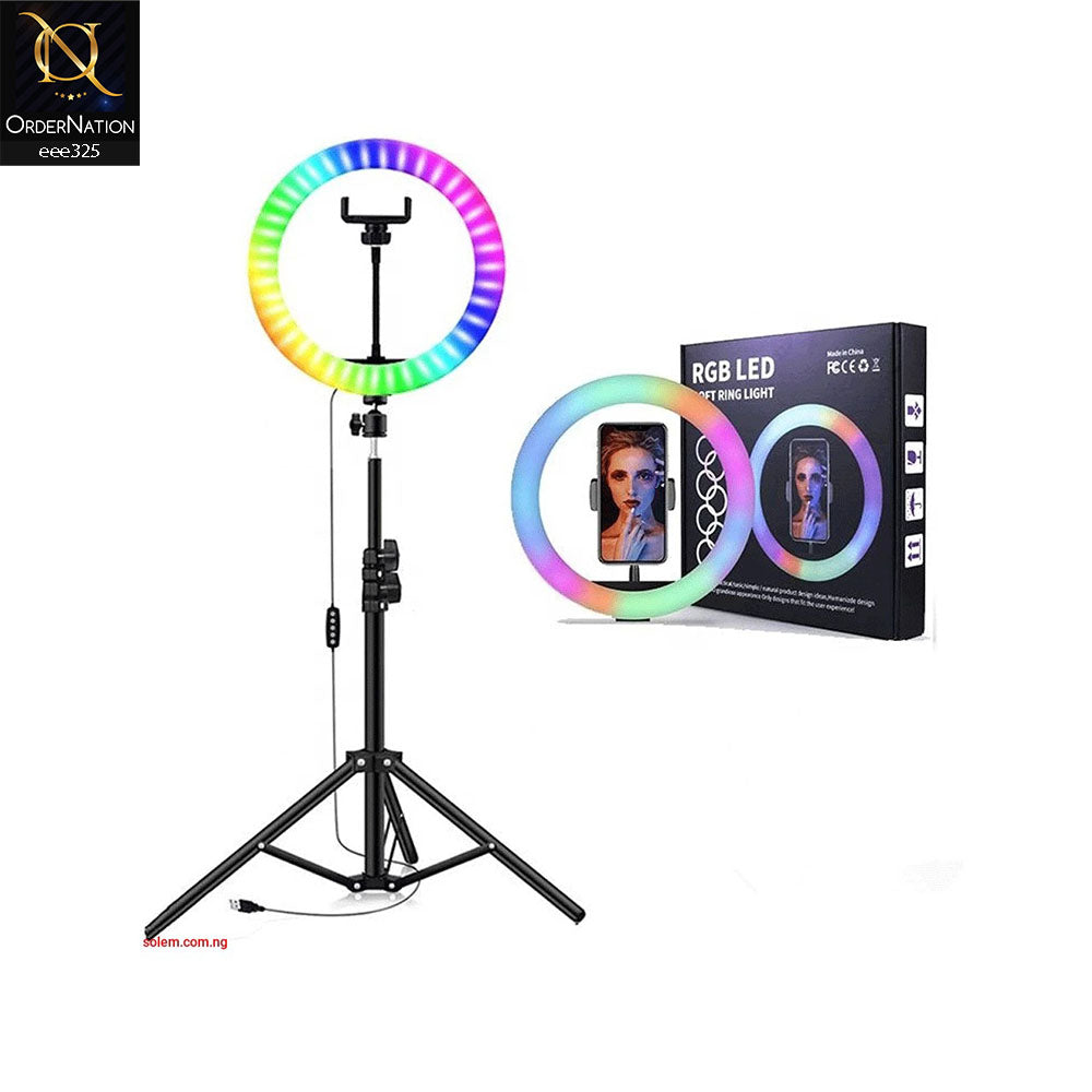 MJ36 RGB LED Soft Ring Light 36CM With Phone Holder USB Plug - Black