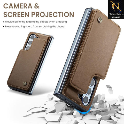 Samsung Galaxy Z Fold 5 5G Cover - Brown - CaseMe Premium Leather RFID Blocking Card Holder Case