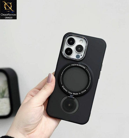 iPhone 14 Pro Max Cover - Black - New Semi Transparent Matte Style Look MegSafe Stand Case With Electroplated Camera Ring