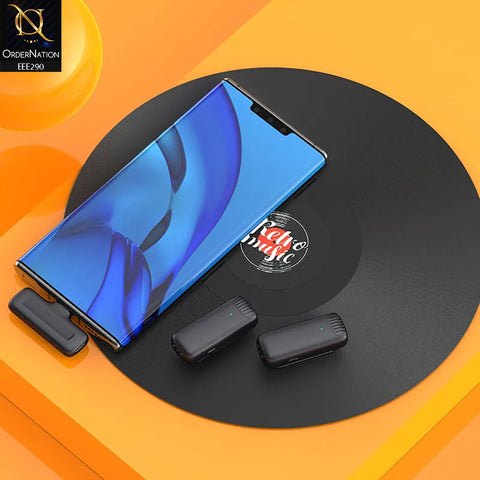 J13 Type-C Portable ANC Dual Wireless Lavalier Microphone With Charging Case - Black