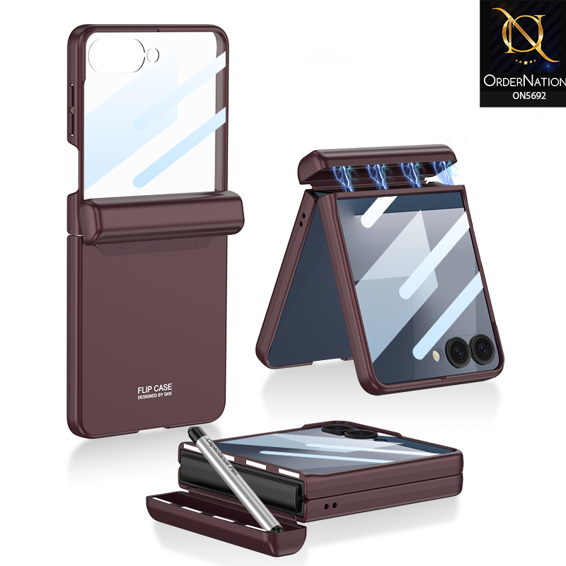 Samsung Galaxy Z Flip 7 Cover - Red - New Premium TPU Clear Case With Belt Strap For Holding Options Designed By GKK