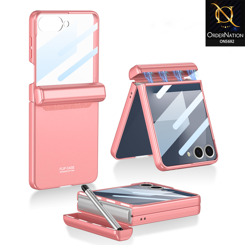 Samsung Galaxy Z Flip 7 Cover - Pink - New Premium TPU Clear Case With Belt Strap For Holding Options Designed By GKK