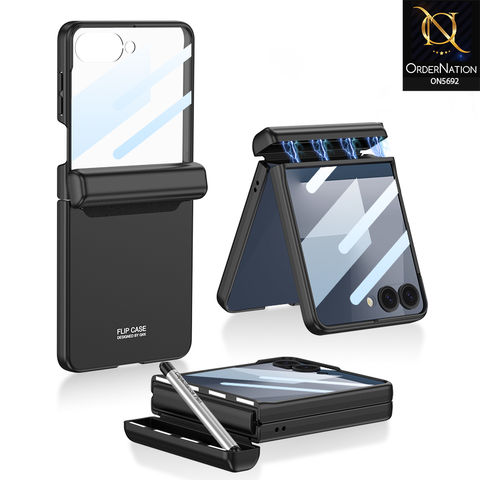 Samsung Galaxy Z Flip 7 Cover - Black - New Premium TPU Clear Case With Belt Strap For Holding Options Designed By GKK