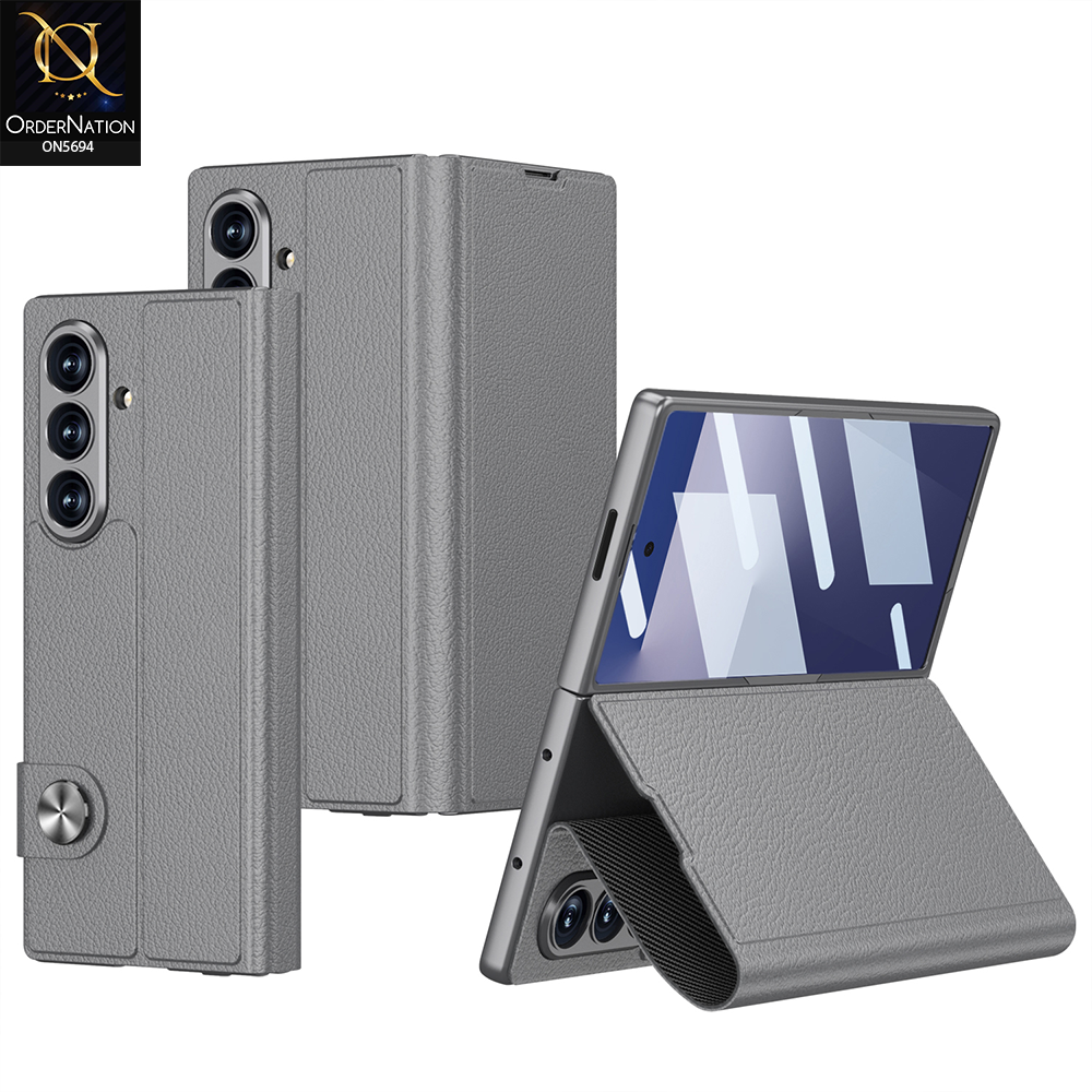 Samsung Galaxy Z Fold 7 Cover - Gray - New Premium Quality Slim Flip Case With Card Holding Options Designed By GKK