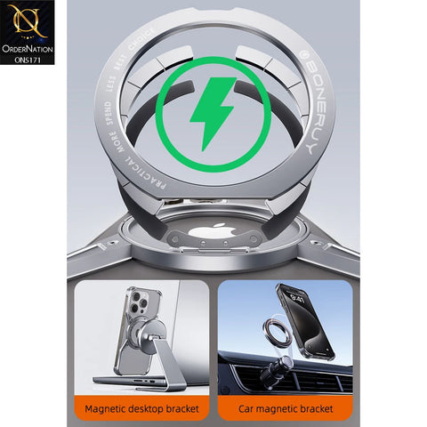 iPhone 15 Pro Max Cover - Silver - 360° Stand Rimless Bumper Alloy Magnetic Frameless Shockproof Metal Cover