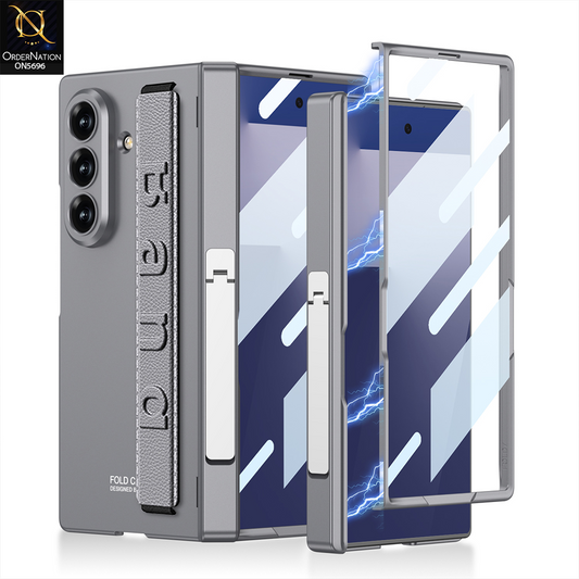 Samsung Galaxy Z Fold 7 Cover - Gray - New Premium Quality Slim Flip Case With Strap For Holding Options Designed By GKK