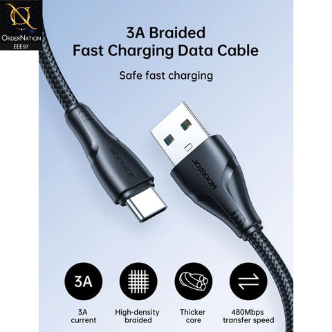 Joyroom S-UC027A11 Surpass Series 3A USB-A to Type-C Fast Charging 1.2M Data Cable - Black