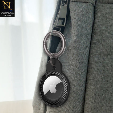 Apple Airtag Cover - Navy Blue - Carbon Fiber Texture Round Keychain Holder Anti Lost Shockproof Protective Case (Apple Tag Not Included)