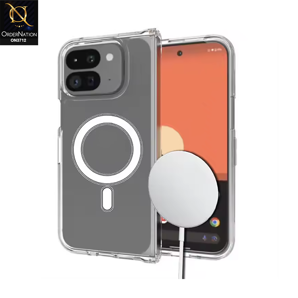 Google Pixel 11 Pro Fold Cover - Transparent - ONation Crystal Series - Premium Quality Clear Case No Yellowing Back With Magnetic Wireless Charging Shockproof Cushions