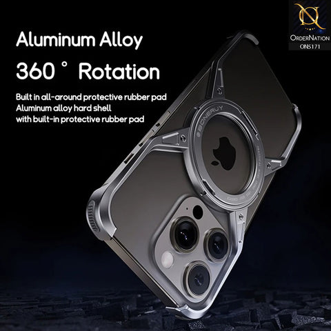 iPhone 15 Pro Max Cover - Silver - 360° Stand Rimless Bumper Alloy Magnetic Frameless Shockproof Metal Cover
